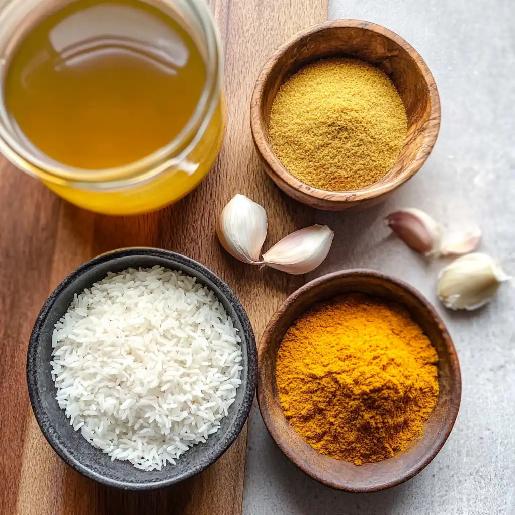 Turmeric rice ingredients close-up