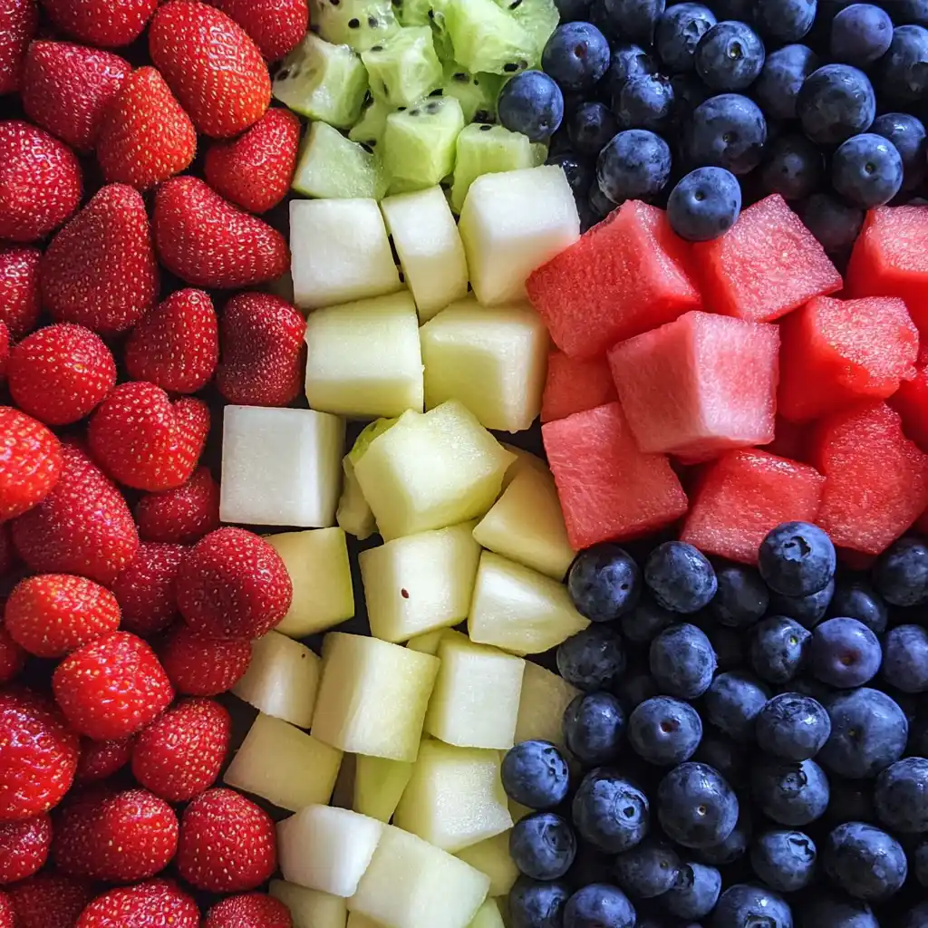 Seasonal fruits for a 4th of July fruit platter