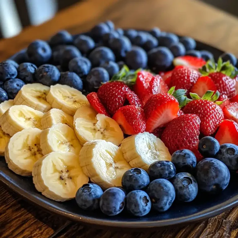 Festive 4th of July fruit platter with red, white, and blue fruits