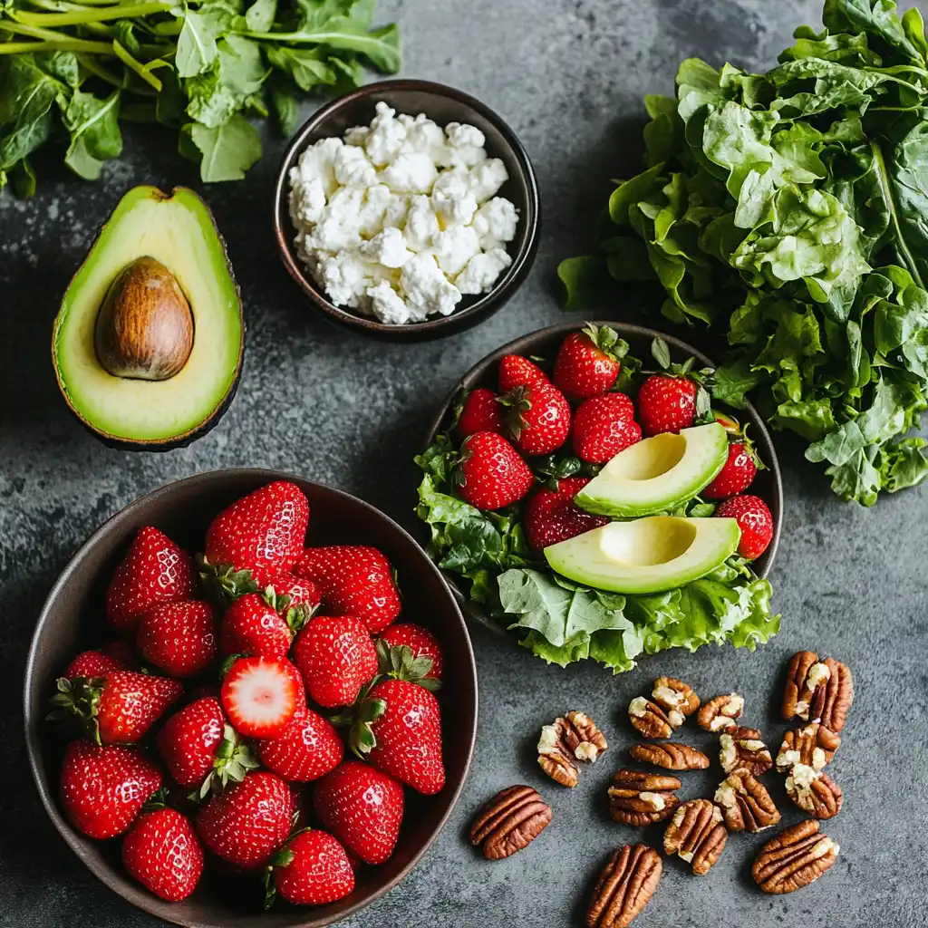 Strawberry Crunch Salad Ingredients with Champagne Vinaigrette