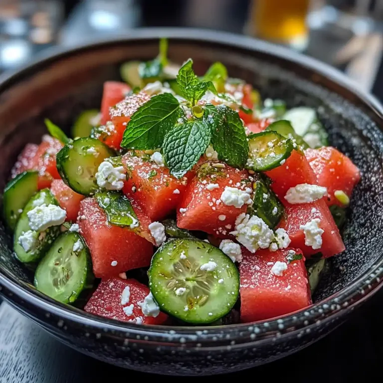 Fresh watermelon salad with cucumber and feta