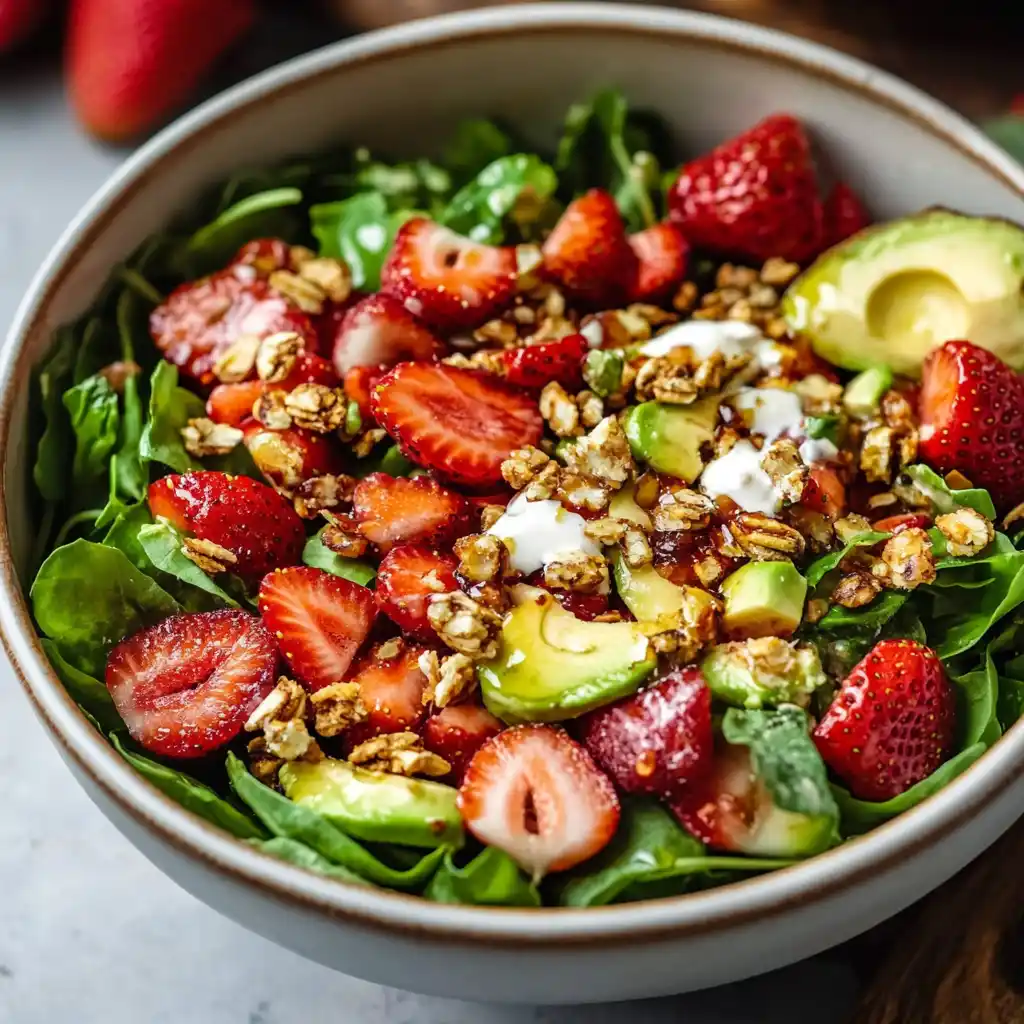 Assembled Strawberry Crunch Salad with Champagne Vinaigrette